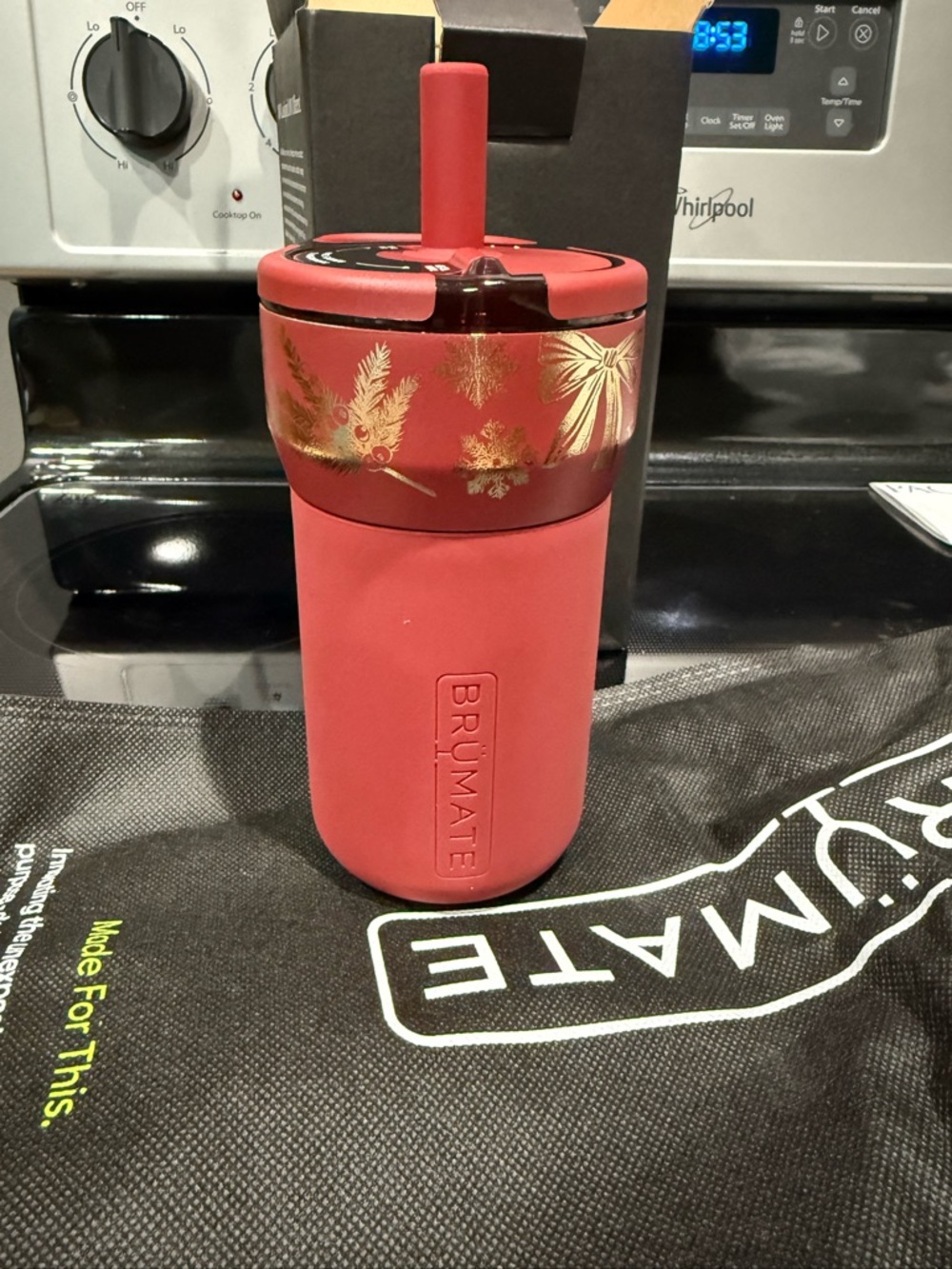 BrüMate Red Holiday Leap Tumbler with Gold Leaf Accents